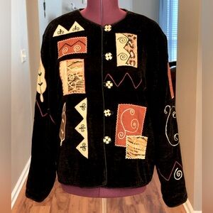 Julia Kim women’s abstract artsy embroidered multi color winter jacket, XL